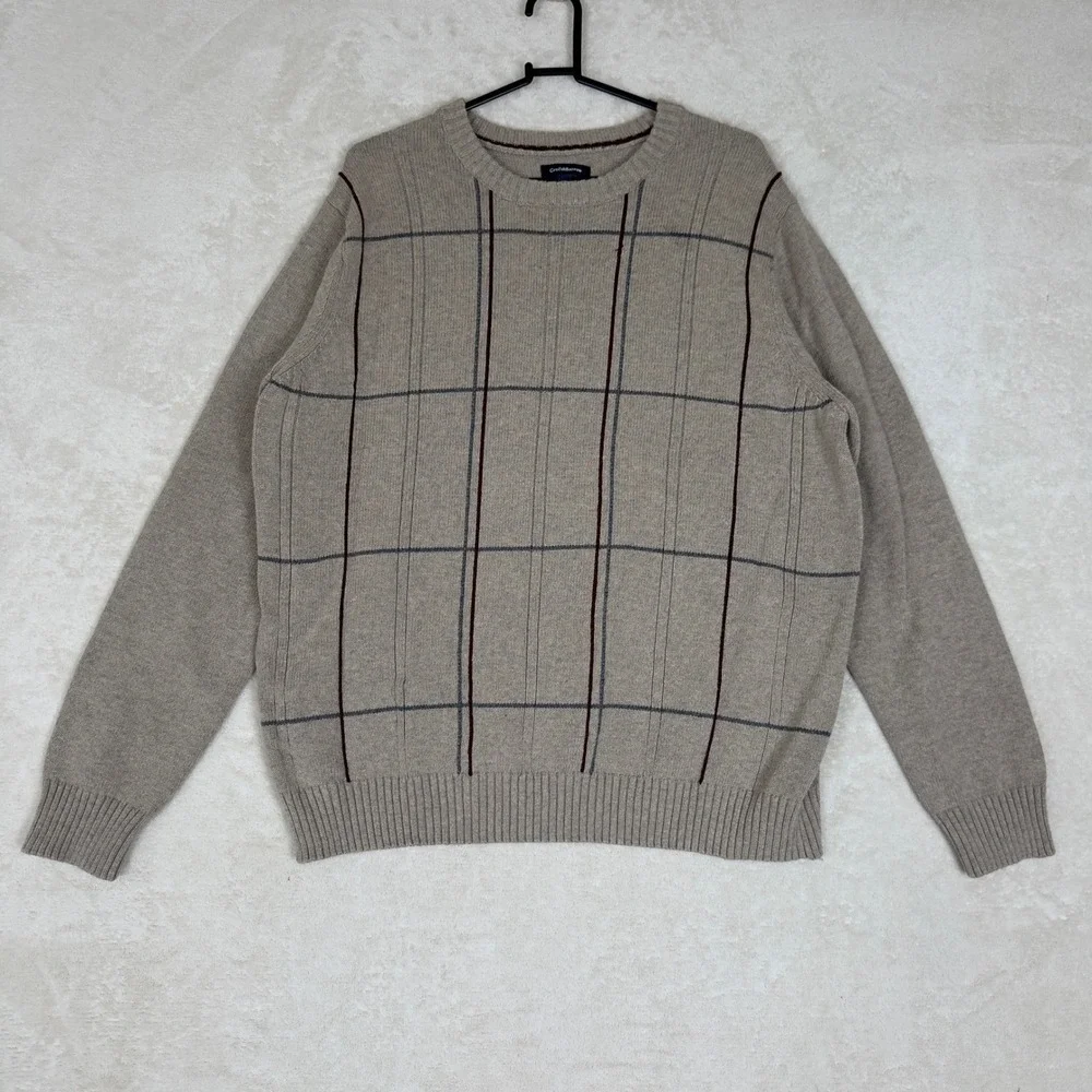 Vtg Cotton Windowpane Sweater Neutral Minimalist Preppy‎ Academia Style size XL